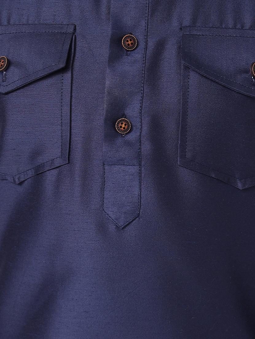 navy blue solid kurta - 18002892 - Standard Image - 4