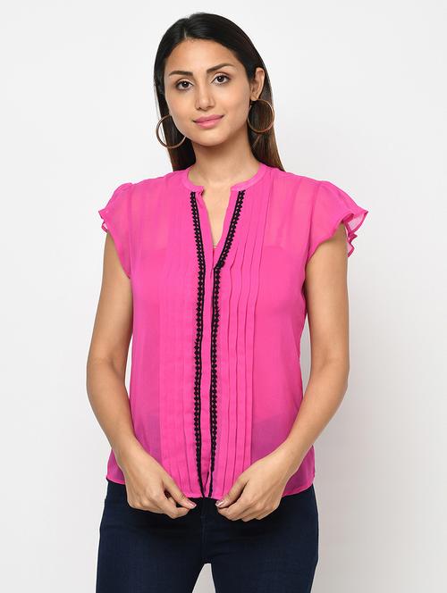 women's straight mandarin neck top - 18003519 - Standard Image - 0