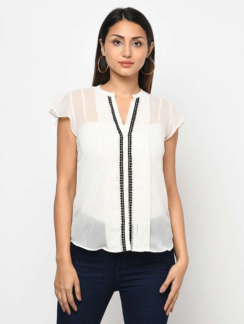 mandarin neck lace detail top 