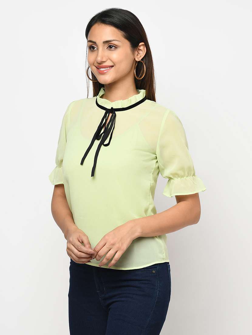 women's straight tie-up neck top - 18003521 - Standard Image - 1