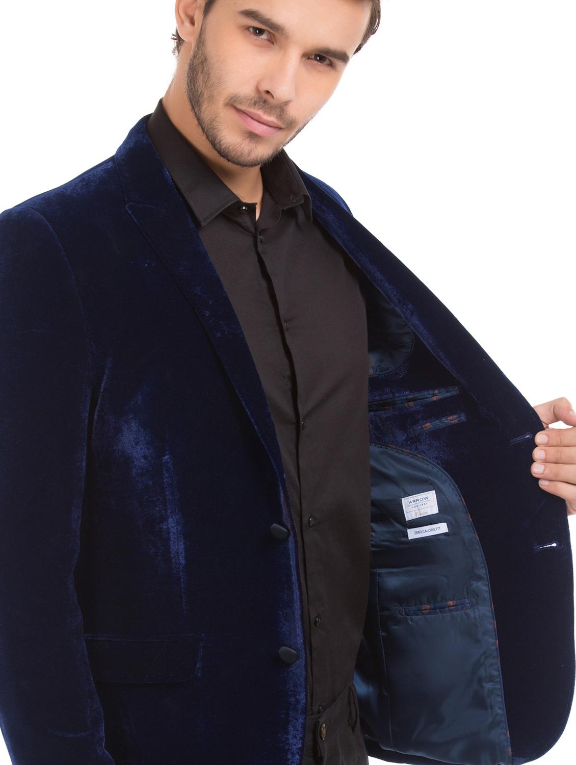 blue solid single breasted formal blazer - 18004746 - Standard Image - 4
