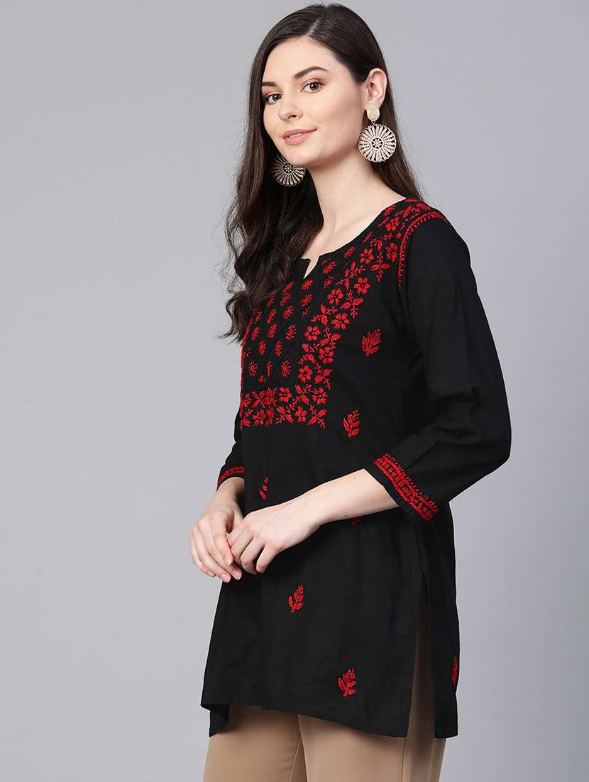 ada hand-embroidered black chikankari kurti  - 18005376 -  Standard Image - 1