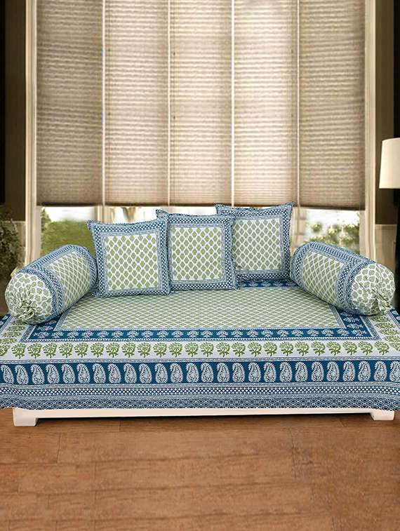 texstylers 200 tc pure cotton jaipuri printed traditional set of 6 pcs's single bed diwan set