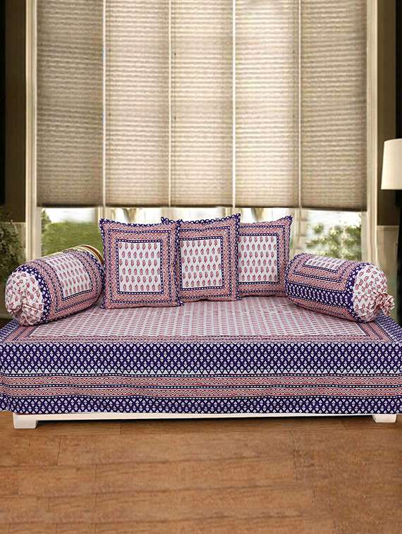 texstylers 200 tc pure cotton jaipuri printed traditional set of 6 pcs's single bed diwan set