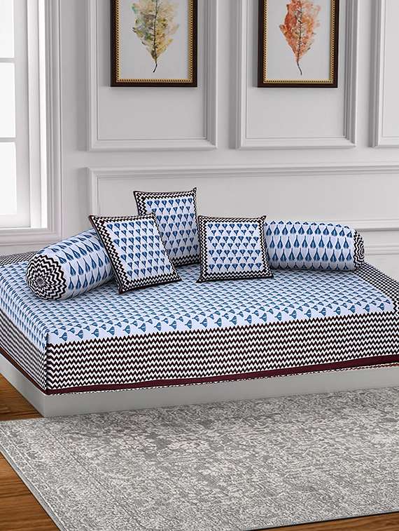 texstylers 200 tc pure cotton jaipuri printed traditional set of 6 pcs's single bed diwan set