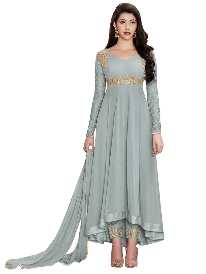 embroidered semi-stitched anarkali suit set