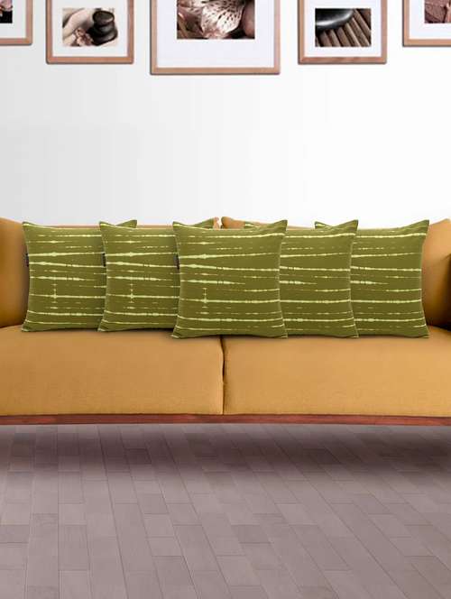 mezposh artsy green cotton block print tie-dye texture cushion cover (16x16 inch) set of 5 - 18007150 - Standard Image - 0
