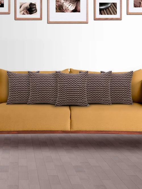 mezposh artsy brown and white cotton block print zig-zag cushion cover (16x16 inch) set of 5 - 18007151 - Standard Image - 0