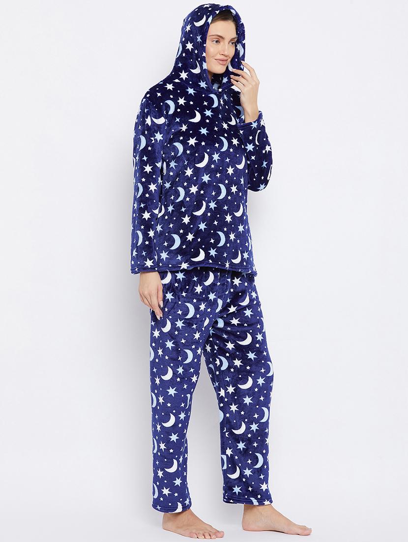 hooded neck printed nightwear pajama set  - 18007196 -  Standard Image - 1