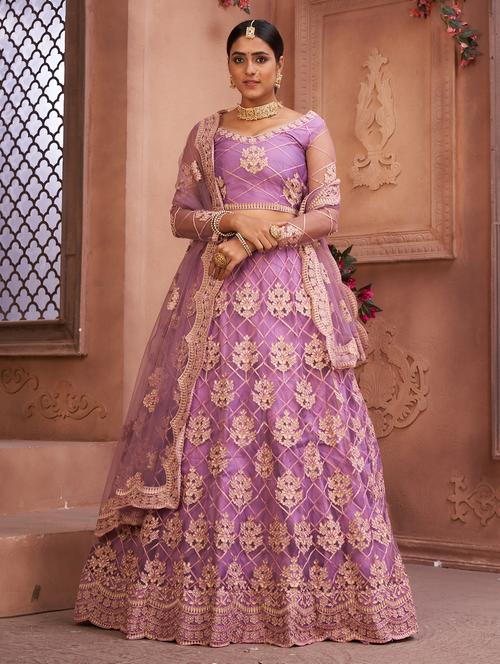 purple net flared lehenga - 18008495 - Standard Image - 0