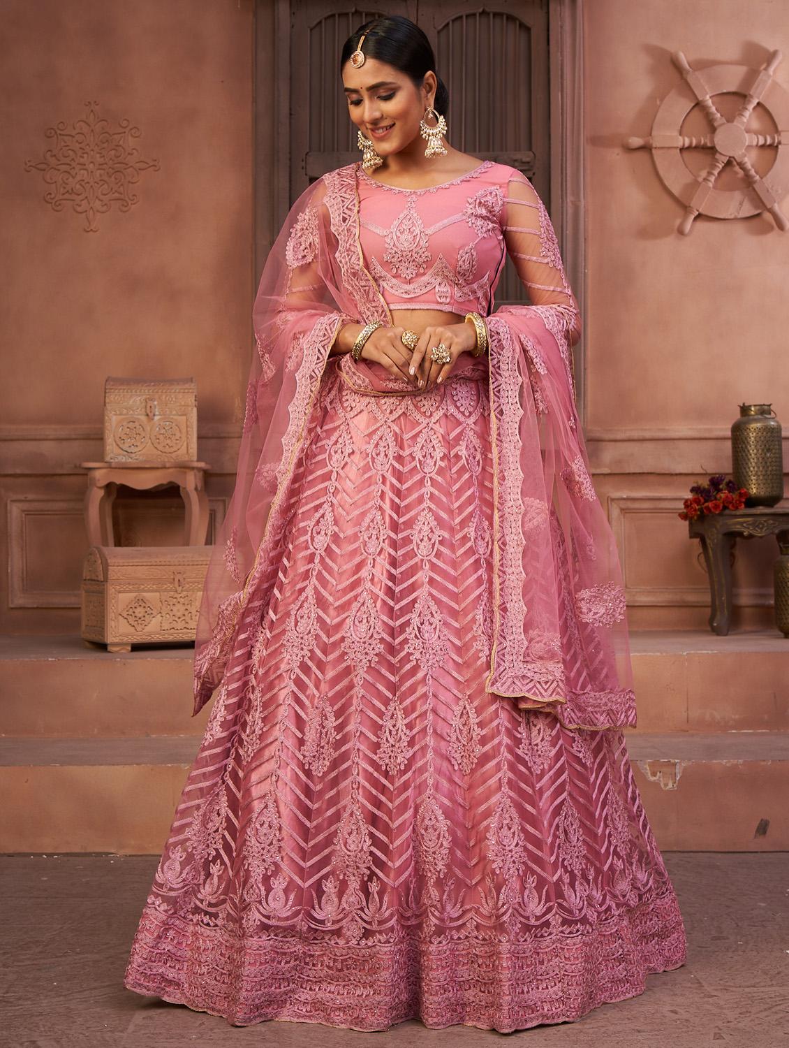 mauve net flared lehenga - 18008504 -  Zoom Image - 0