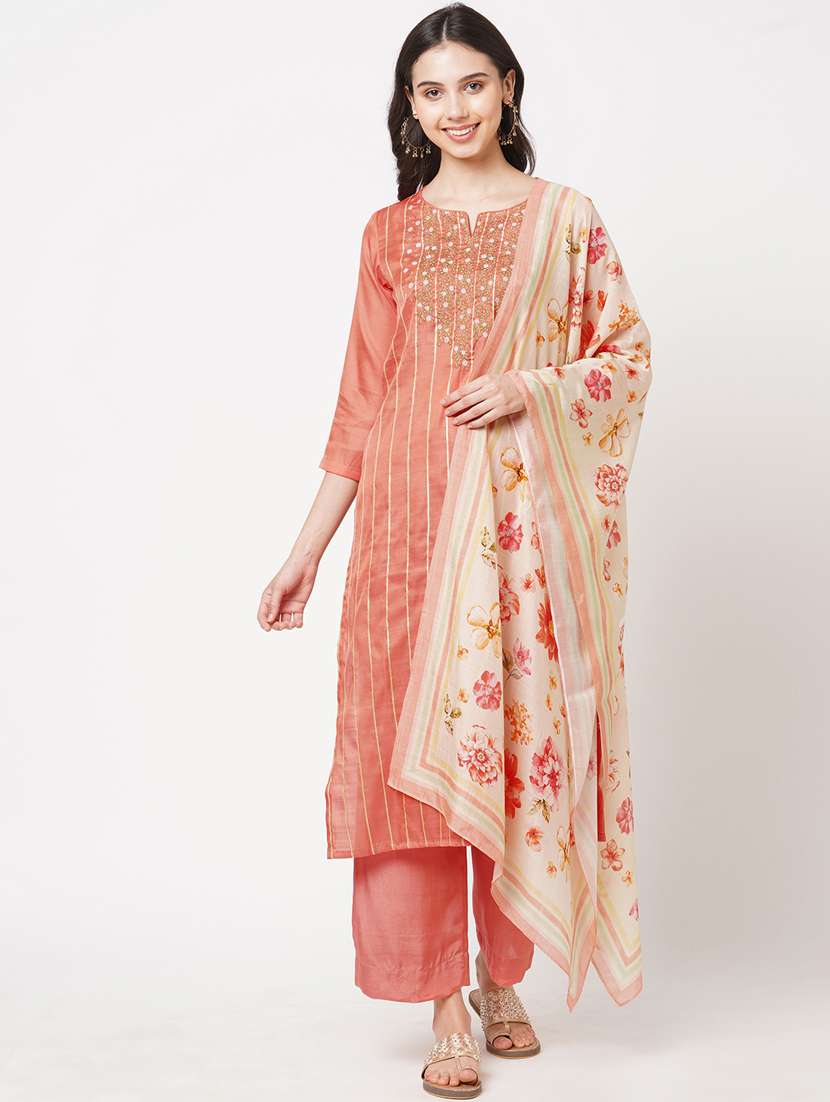embroidered semi-stitched suit set 