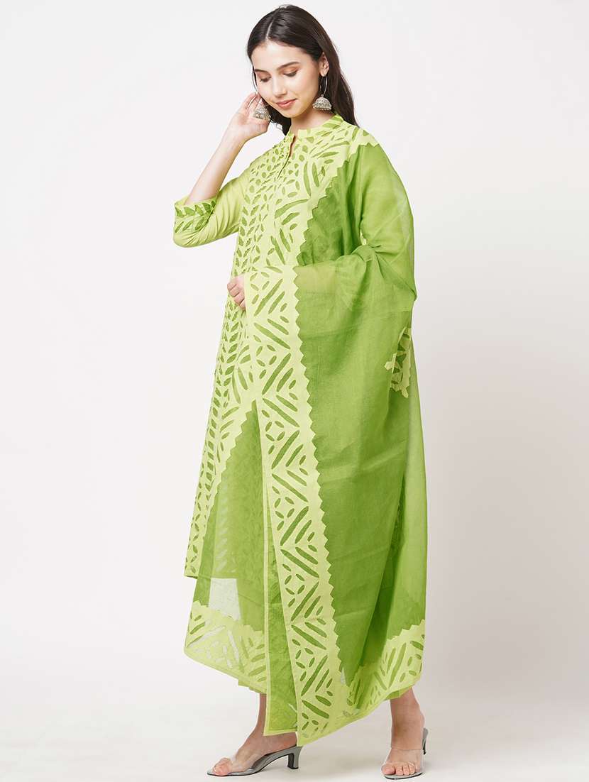 applique work semi-stitched suit set - 18008540 - Standard Image - 1