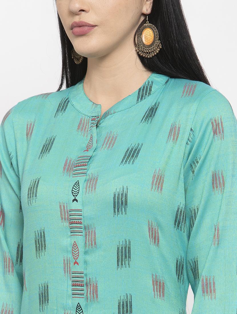 turquoise rayon straight kurta - 18008581 - Standard Image - 4