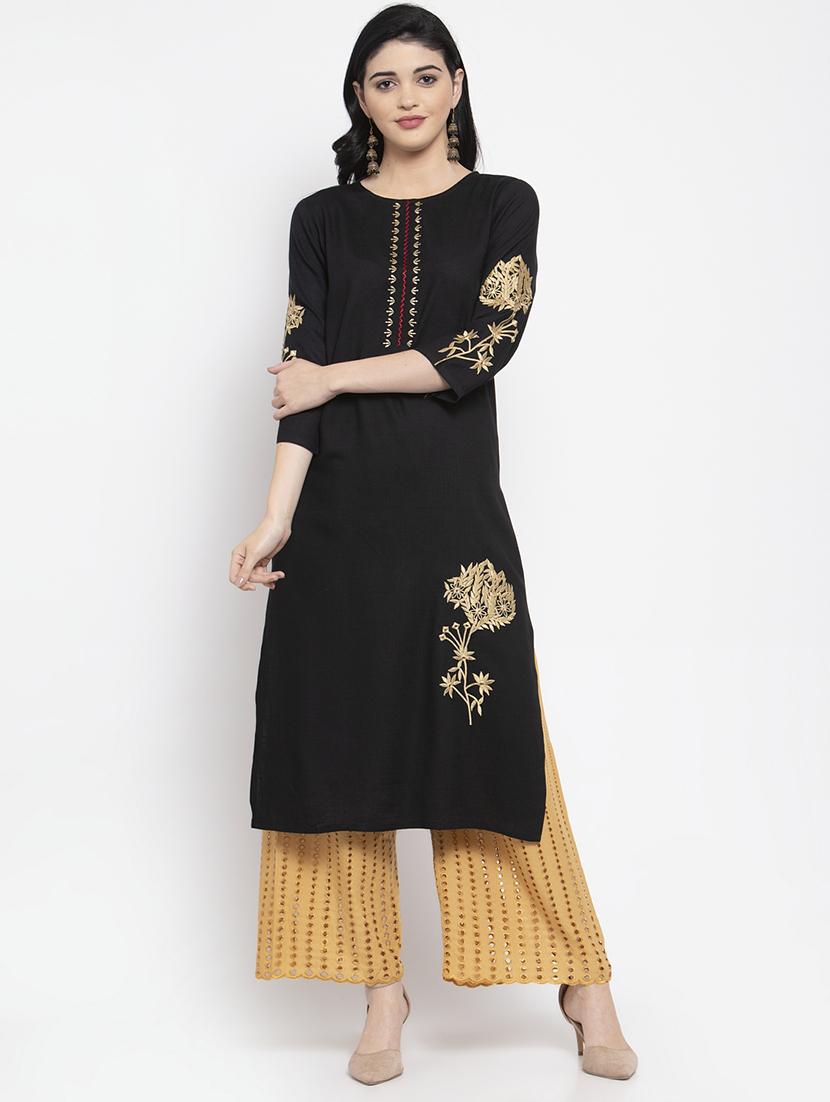 embroidered straight kurta - 18008582 -  Standard Image - 1