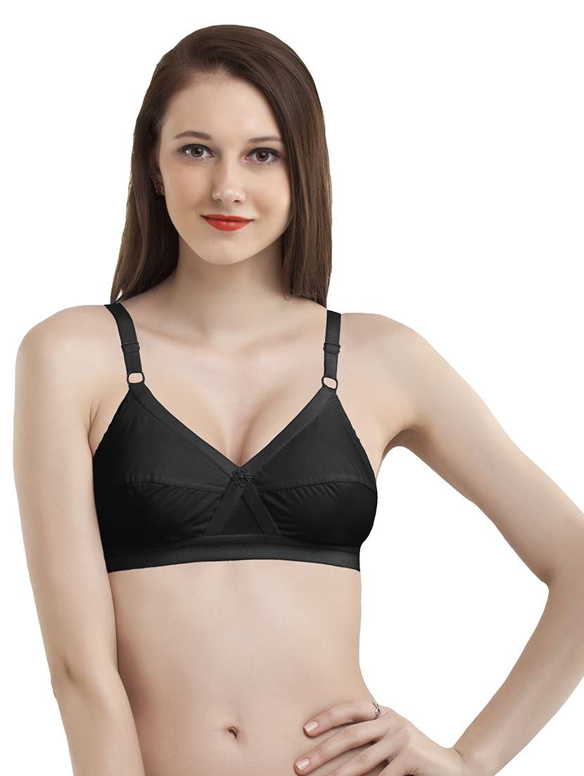 Black Solid Regular Bra