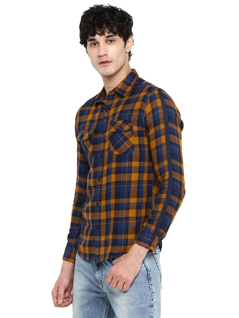 yellow checkered casual shirt - 18009741 - Standard Image - 1
