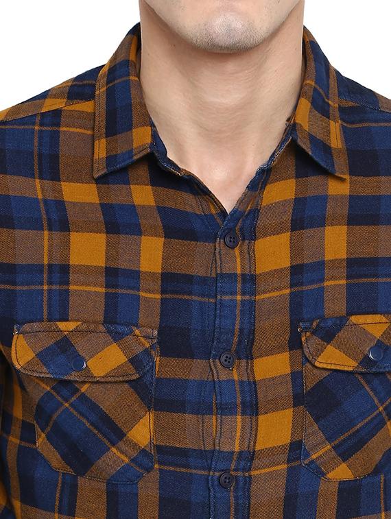 yellow checkered casual shirt - 18009741 - Standard Image - 4