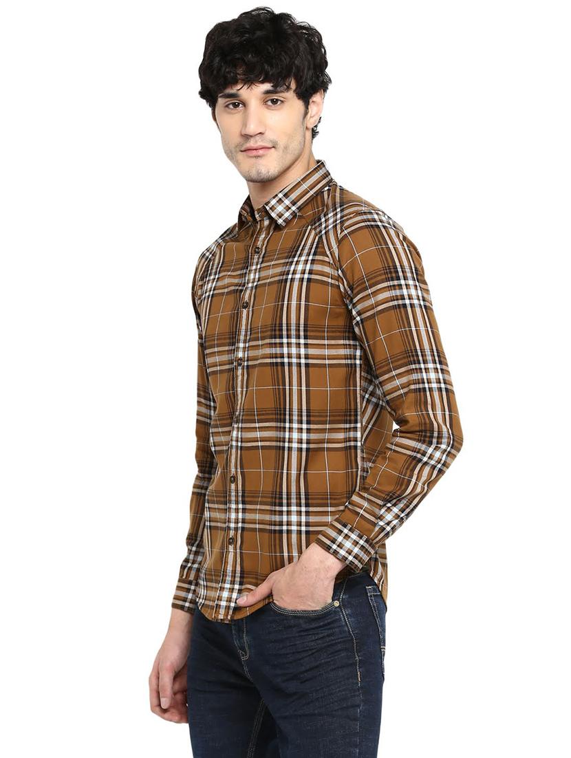 brown checkered casual shirt - 18009755 - Standard Image - 1