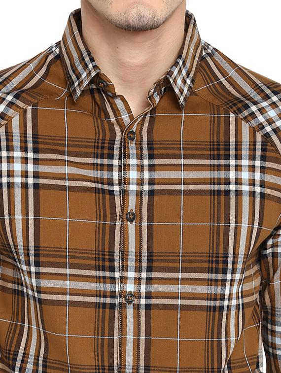 brown checkered casual shirt - 18009755 - Standard Image - 4
