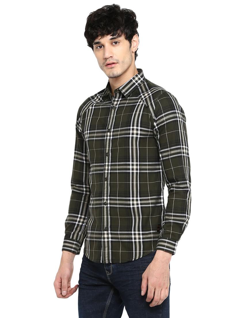 olive green checkered casual shirt - 18009756 - Standard Image - 1