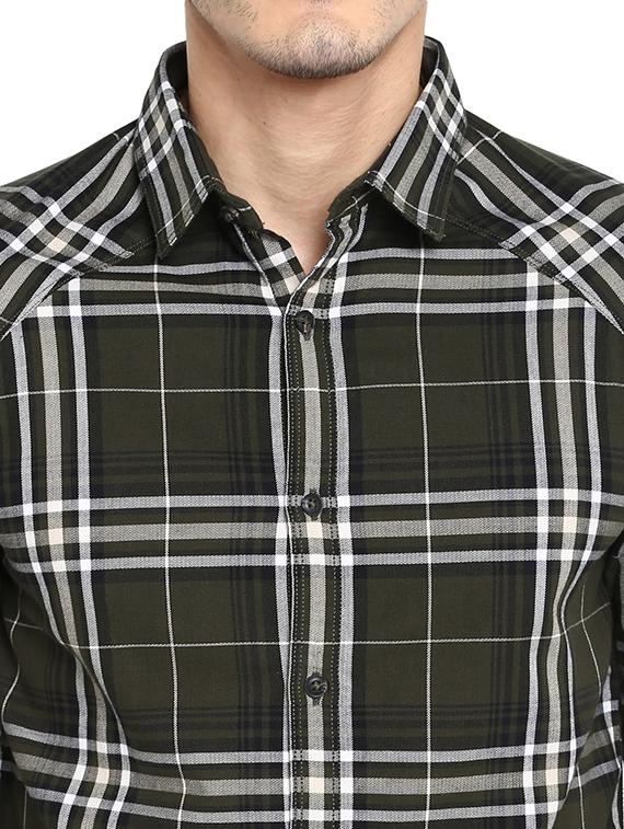 olive green checkered casual shirt - 18009756 - Standard Image - 4