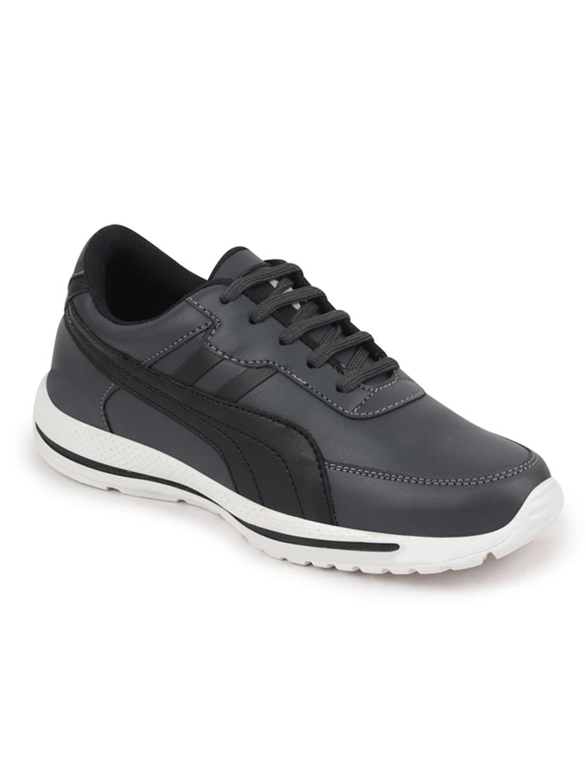 grey pu lace up sneakers