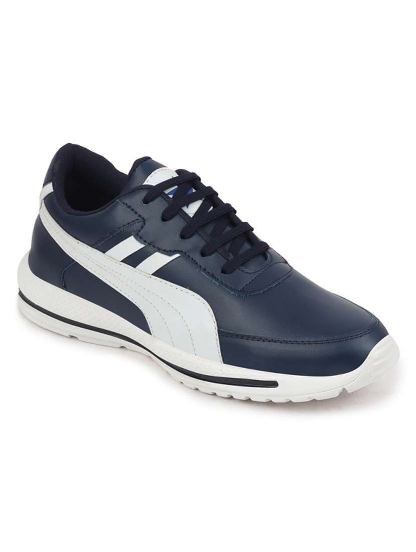 navy pu lace up sneakers