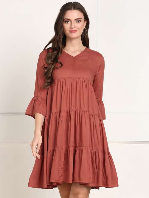 women's tiered dress solid dress - 18010944 -  Standard Image - 0