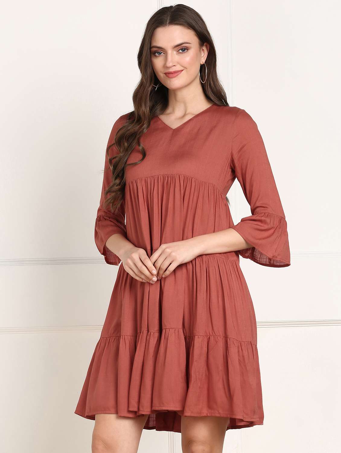 women's tiered dress solid dress - 18010944 - Standard Image - 1