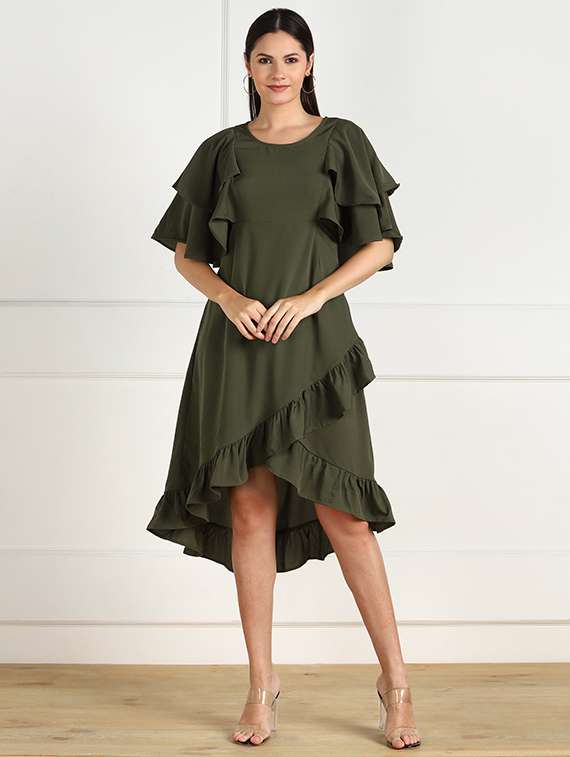women's ruffle solid dress