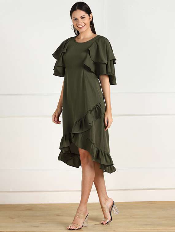 women's ruffle solid dress - 18010949 -  Standard Image - 1