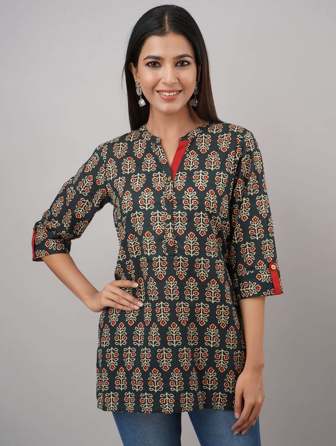 mandarin neck printed regular tunic
