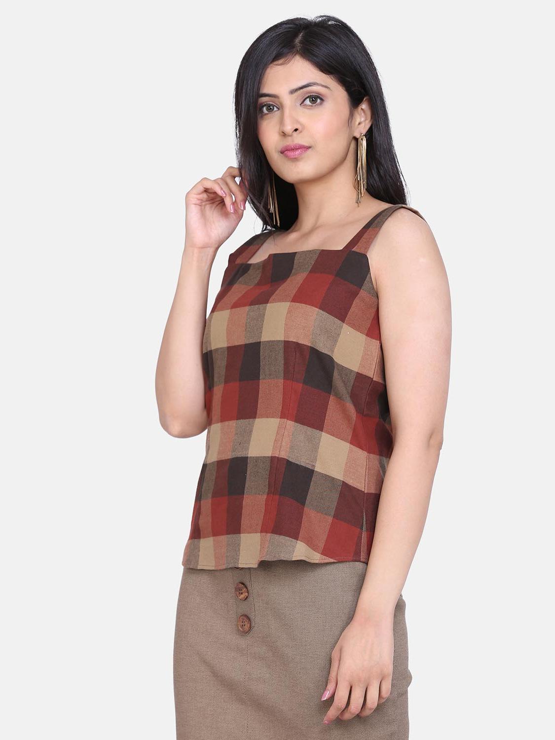 beige and maroon gingham check cotton  - 18011587 -  Standard Image - 1
