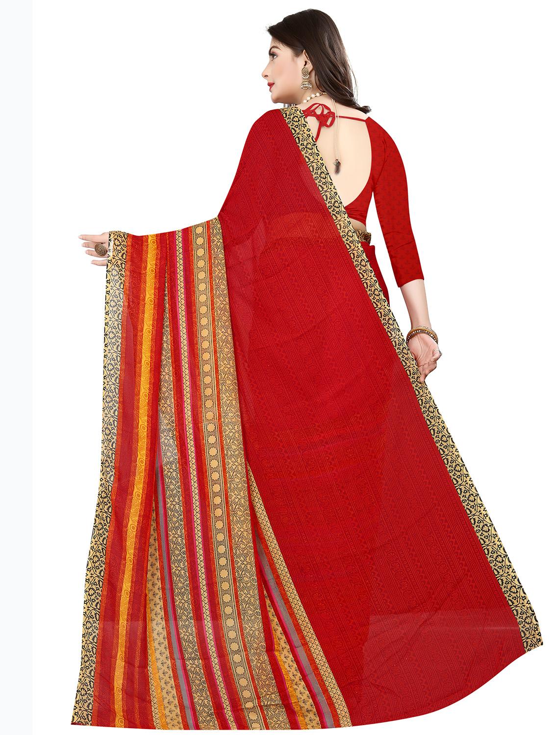 stripe printed saree with blouse - 18011660 - Standard Image - 1