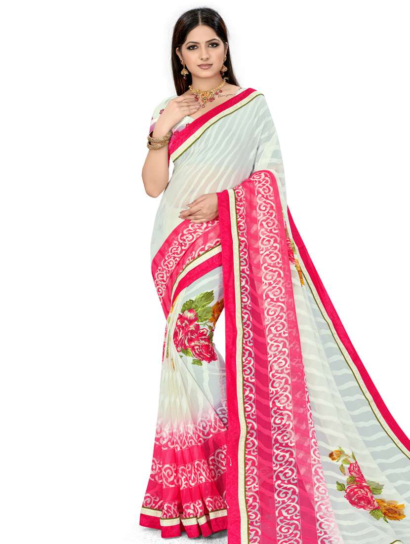 offwhite georgette printed saree with blouse