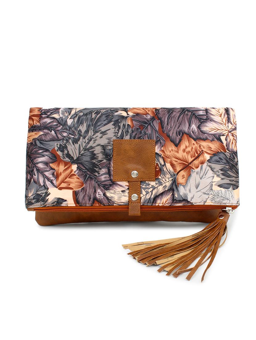 beige leatherette (pu) fold over clutch - 18012315 - Zoom Image - 0