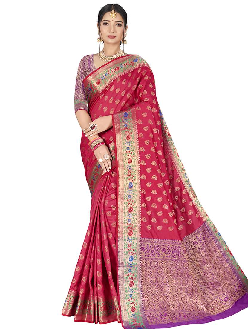 women's self design pink colored saree with blouse