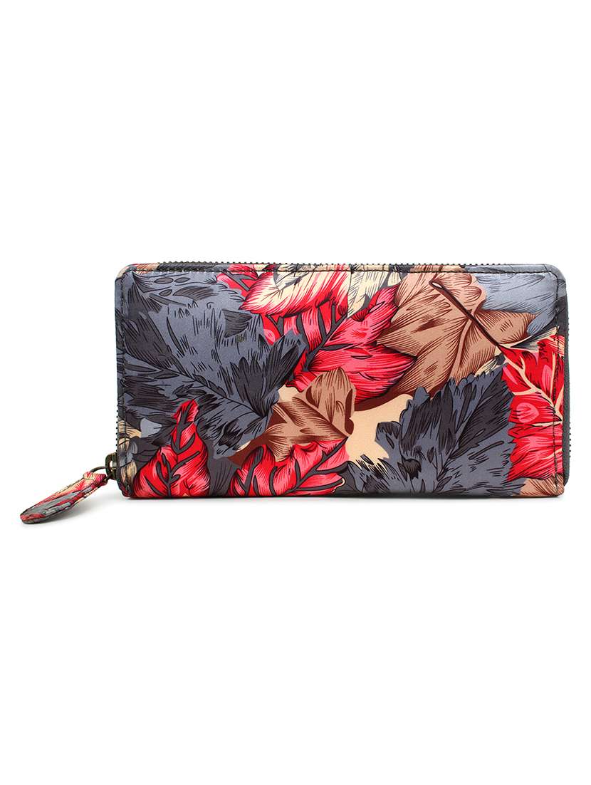red satin printed purse