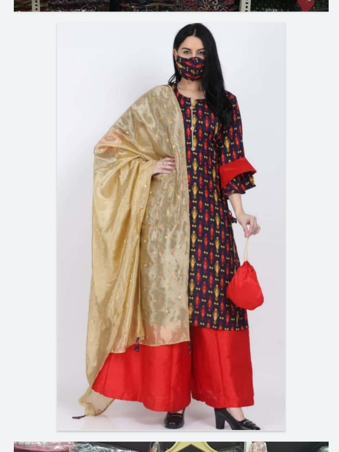 kurti+dupatta+palazzo+mask - 18012800 - Standard Image - 1