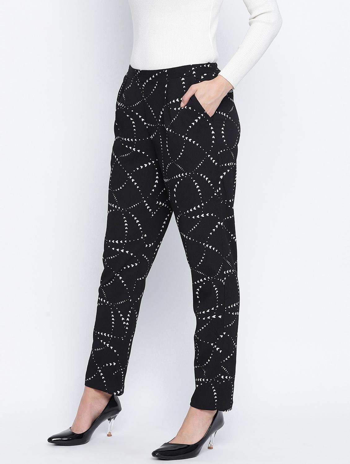 black printed flat front trouser - 18013219 - Standard Image - 1