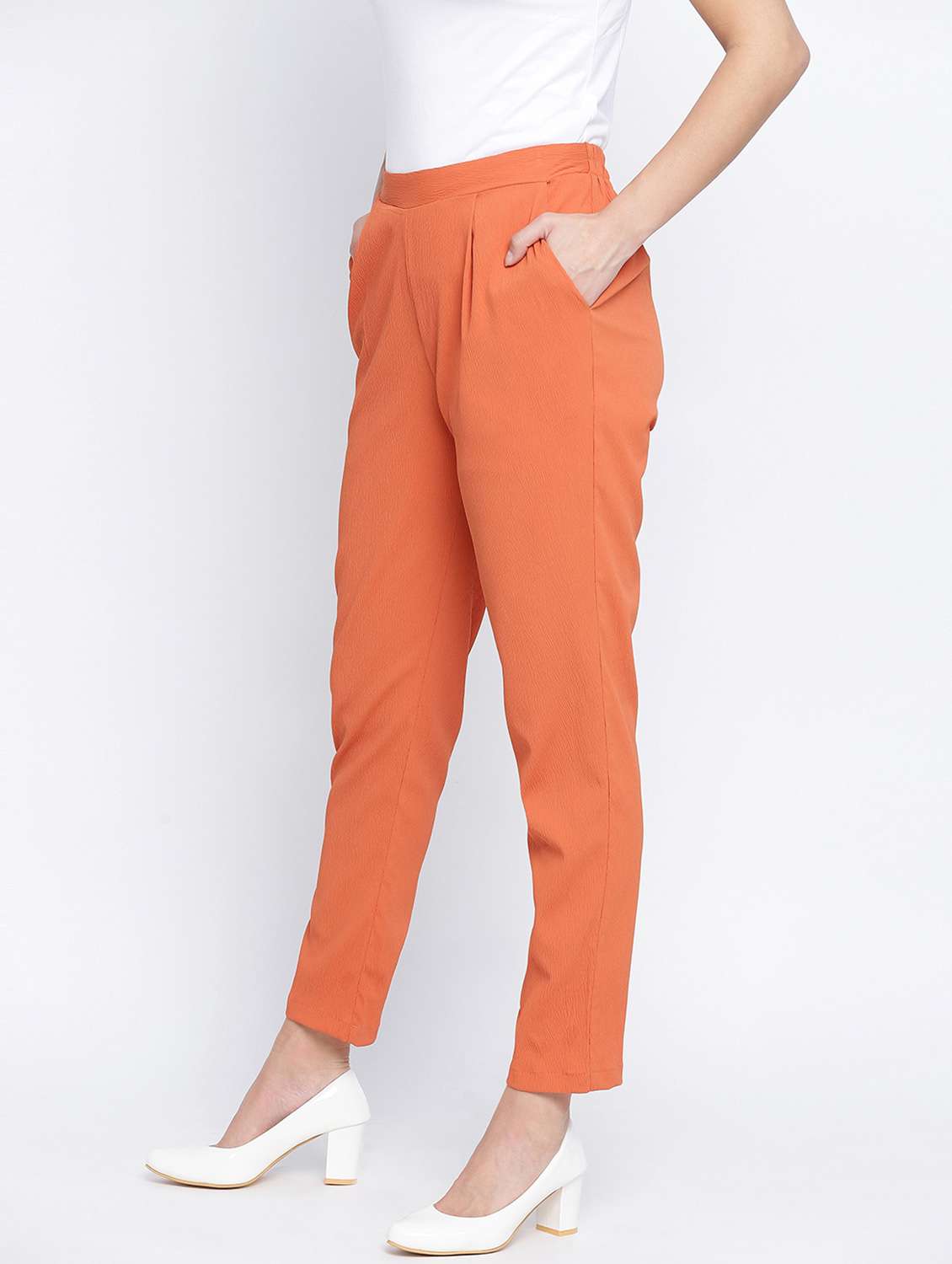 solid orange pleated trouser - 18013220 -  Standard Image - 1