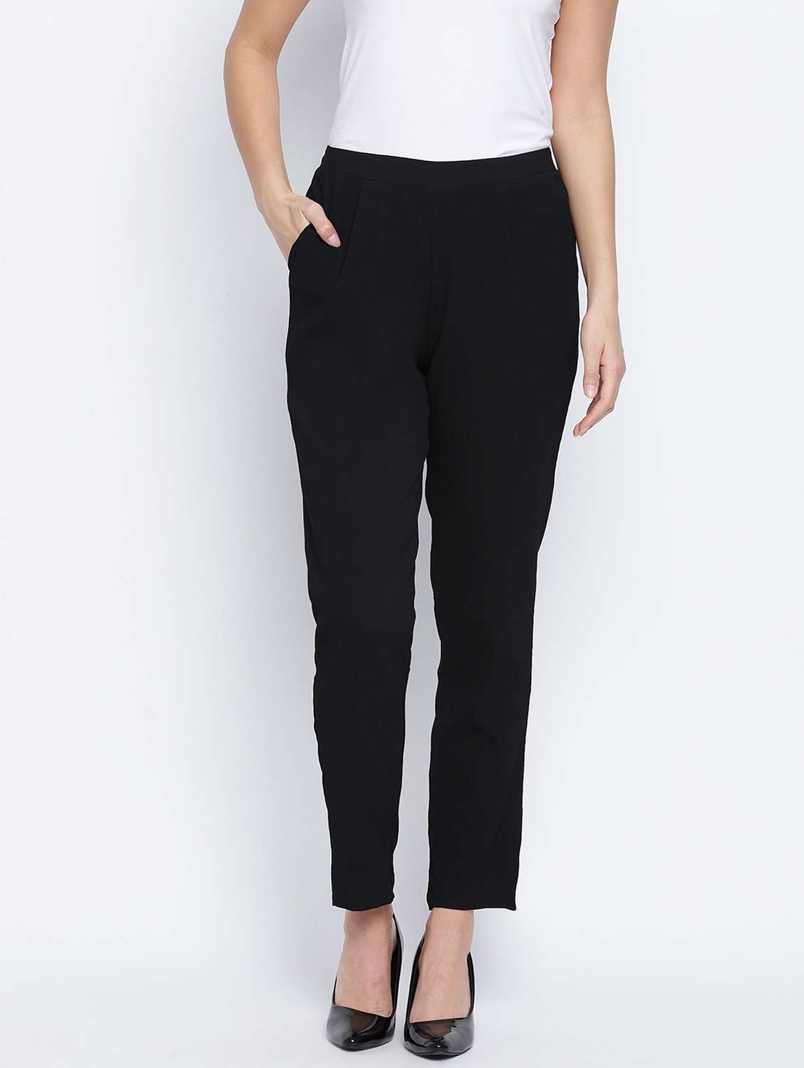 solid black pleated trouser