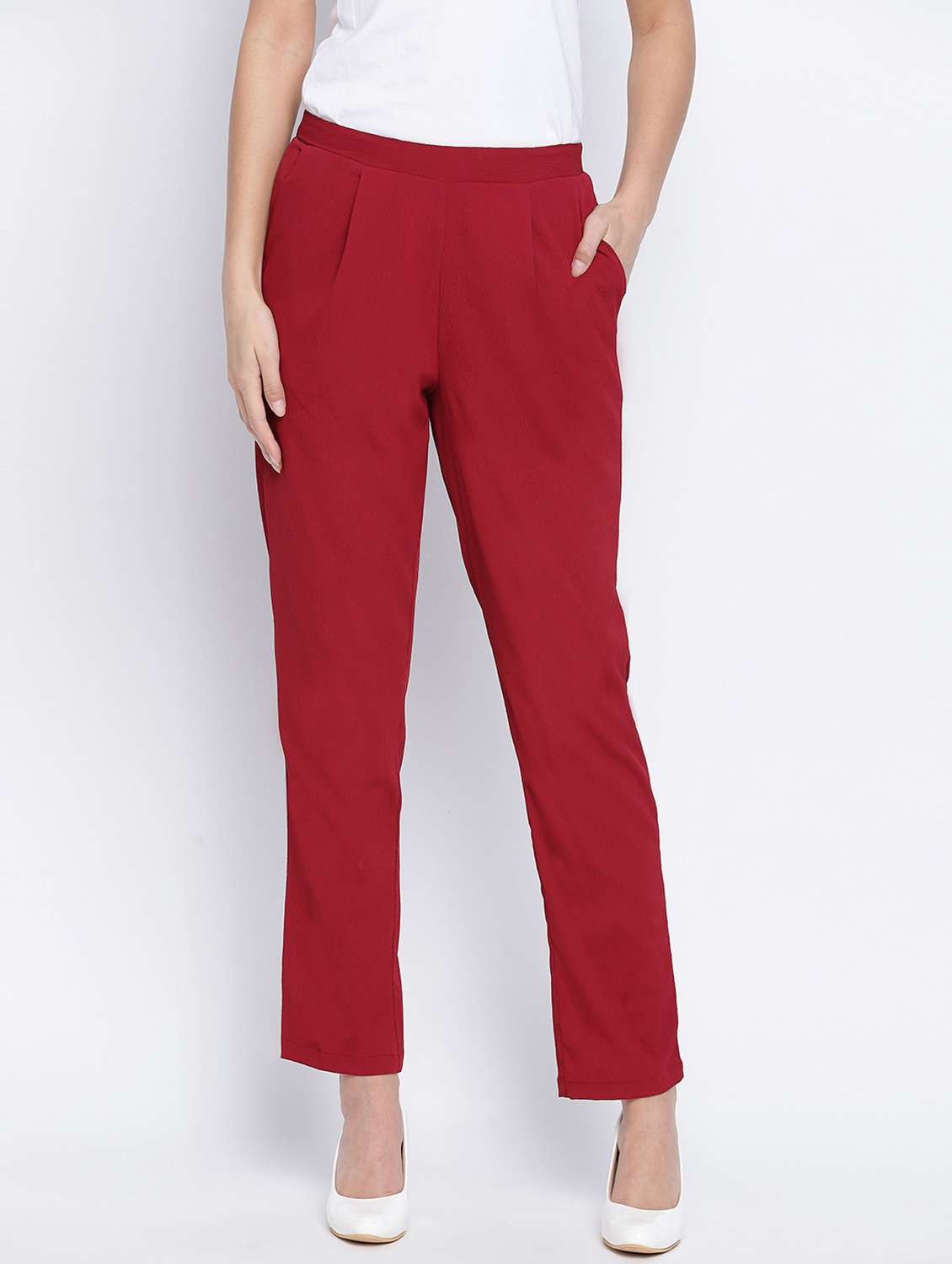 solid maroon pleated trouser