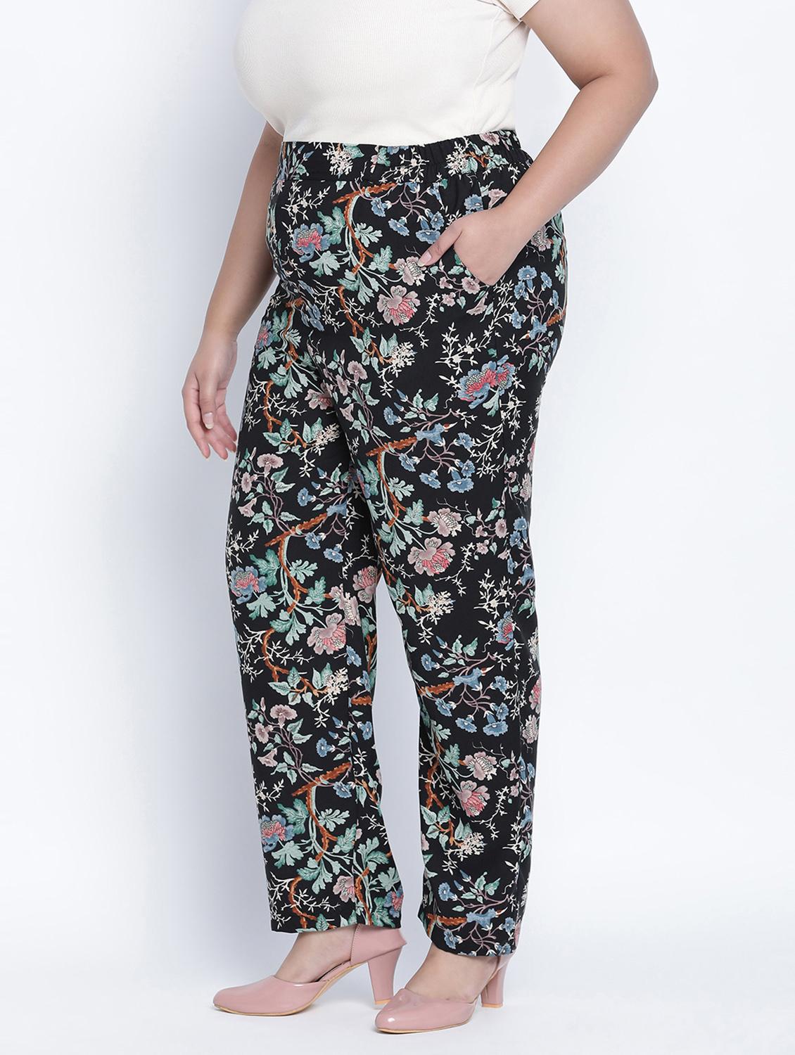 black floral printed plus size trouser - 18013230 -  Standard Image - 1