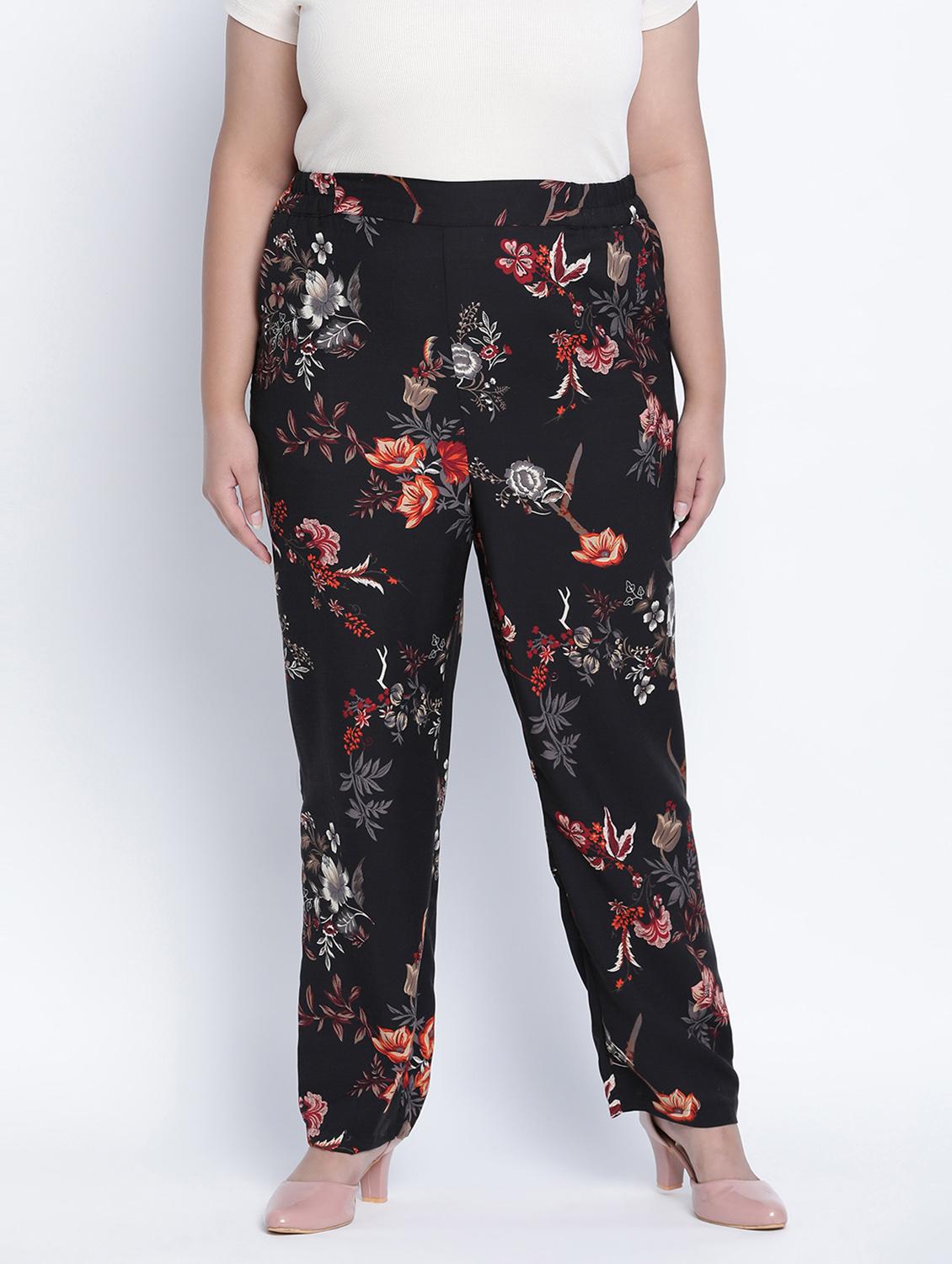 black floral printed plus size trouser - 18013231 -  Zoom Image - 0