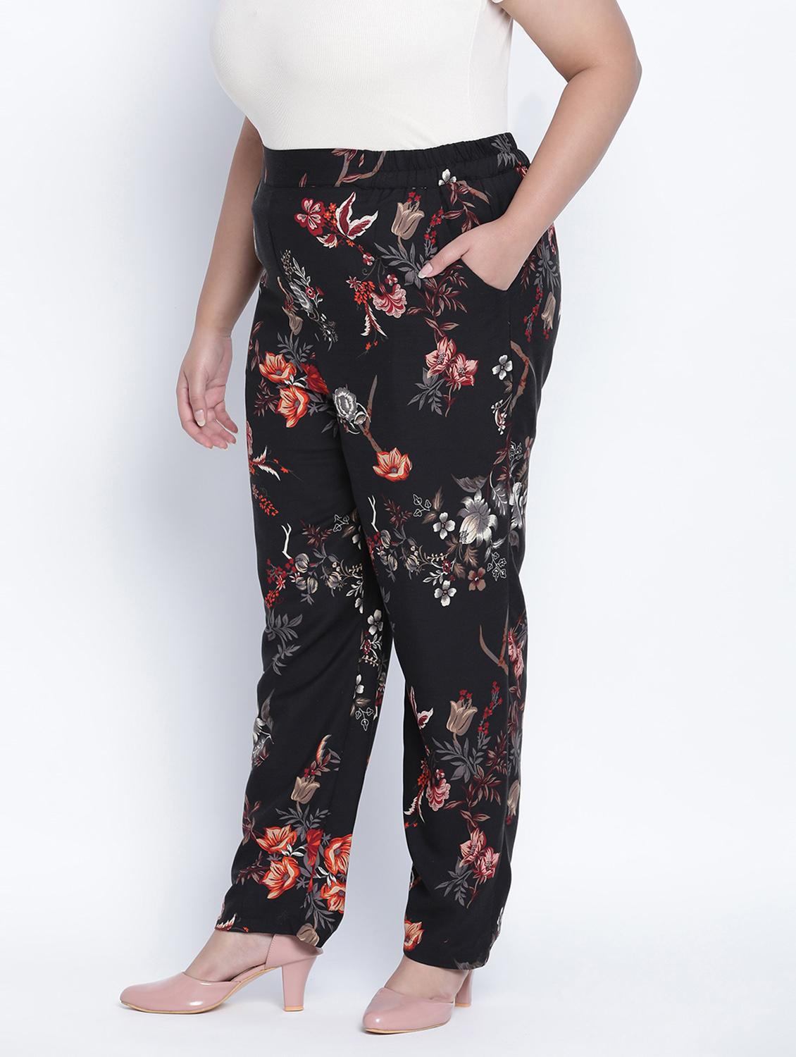 black floral printed plus size trouser - 18013231 - Standard Image - 1