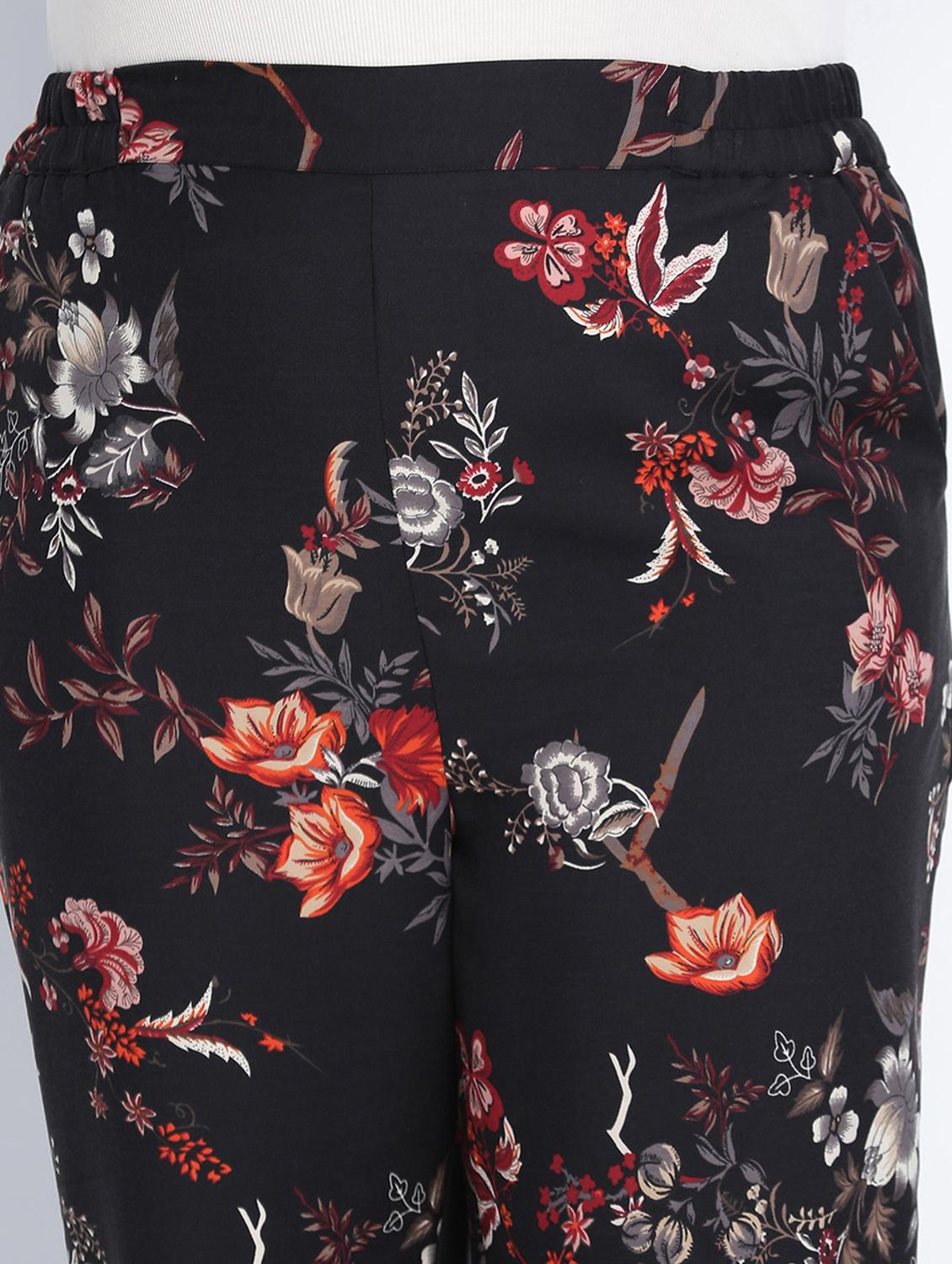 black floral printed plus size trouser - 18013231 - Standard Image - 4