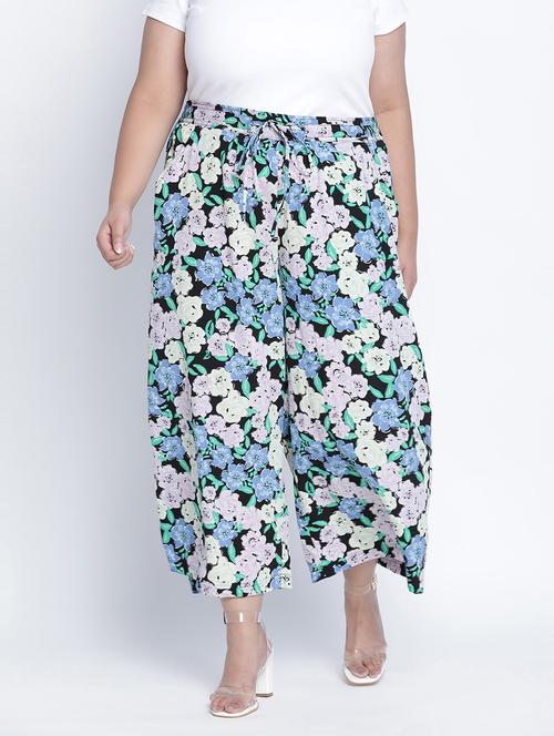 black floral printed plus size trouser - 18013236 -  Standard Image - 0