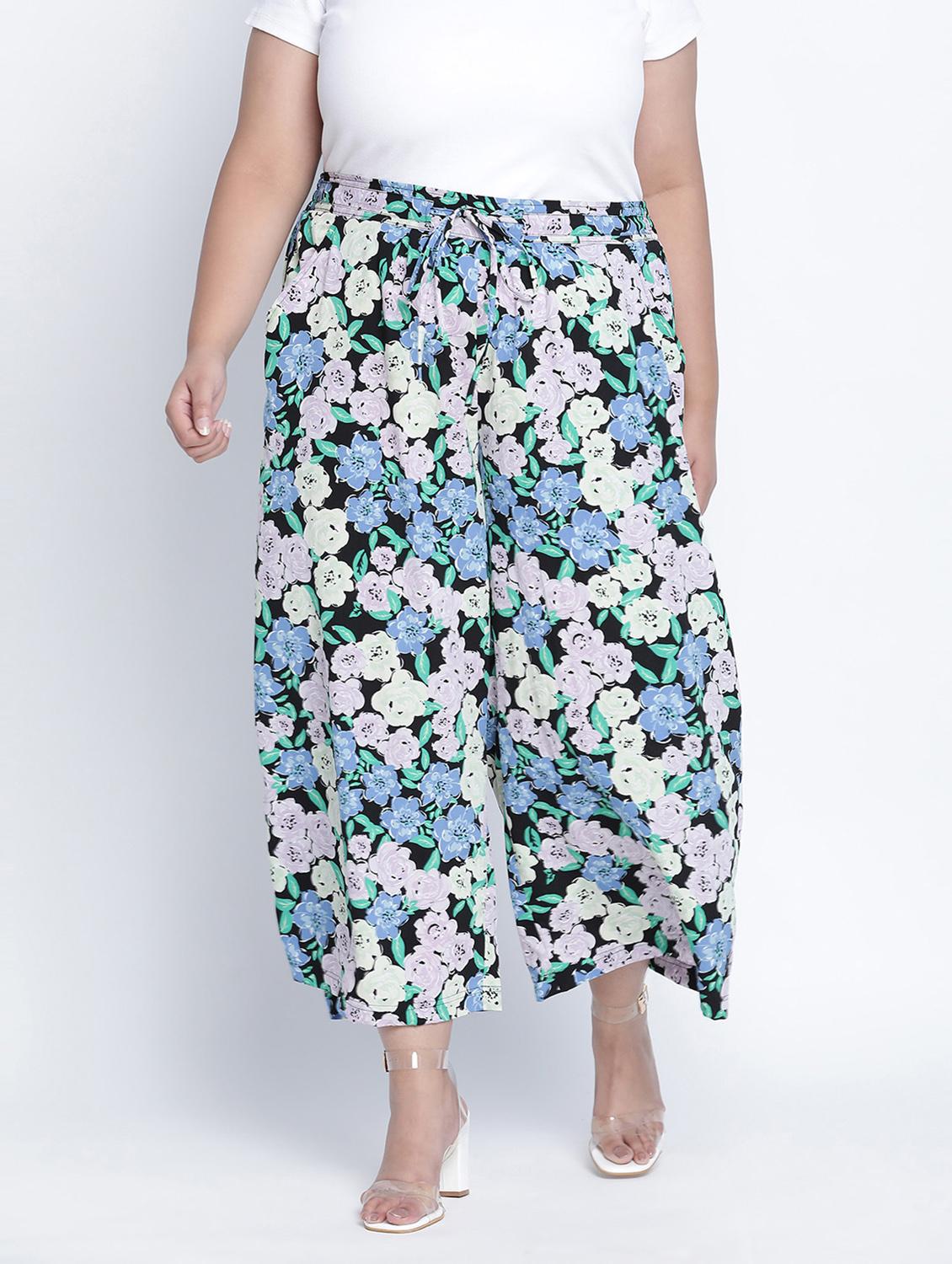 black floral printed plus size trouser - 18013236 -  Zoom Image - 0